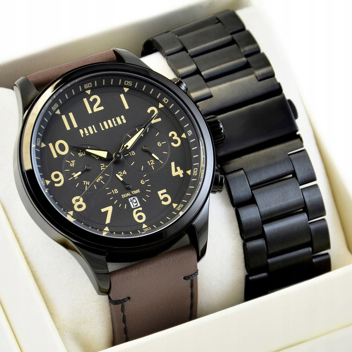 Zegarek męski Paul Lorens Bayas 2 Paski z datownikiem -czas dobowy Grawer