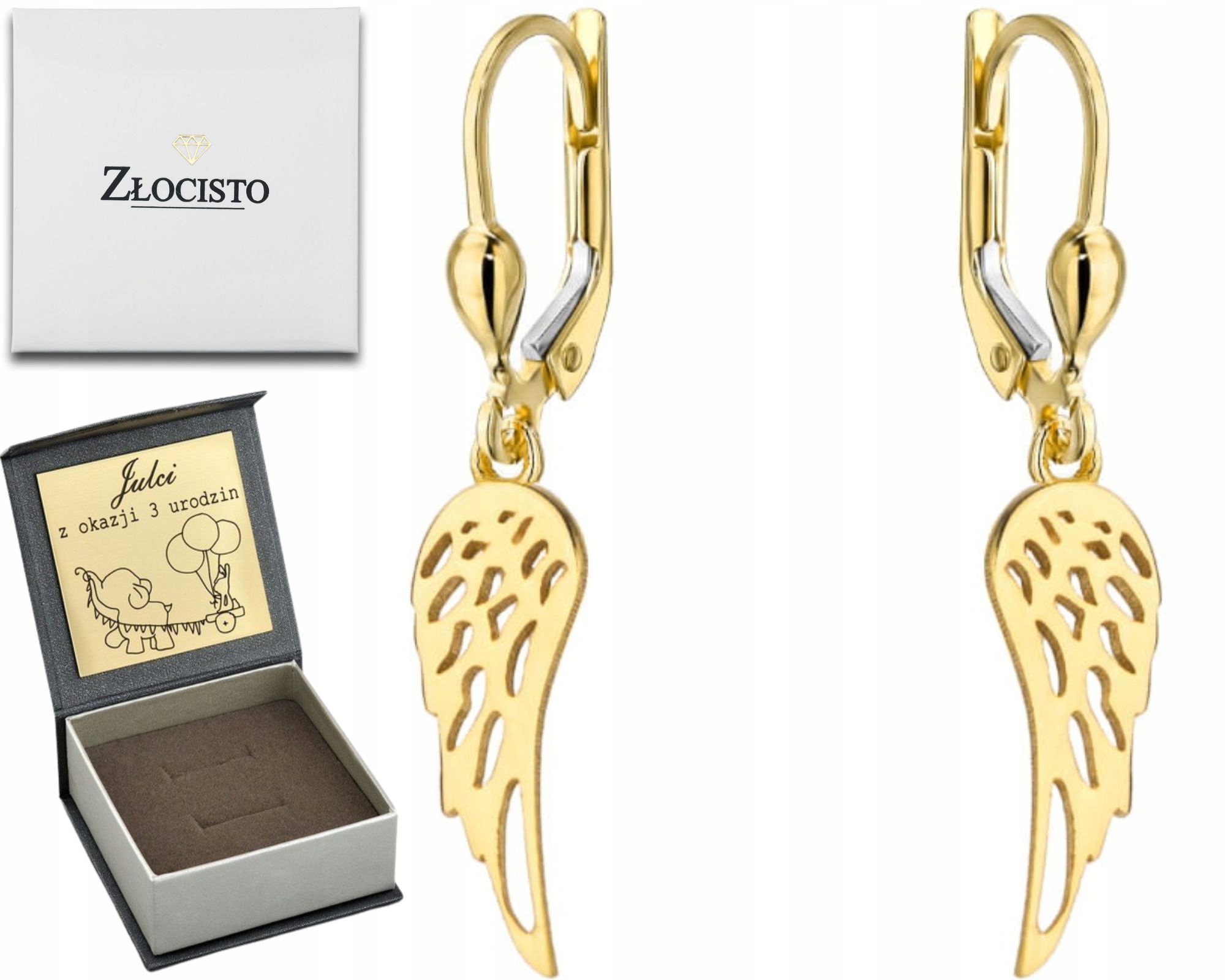 Zlaté Náušnice S Prolamovaným Anglickým Křídlem A Závěsným Ryzost 585 14K