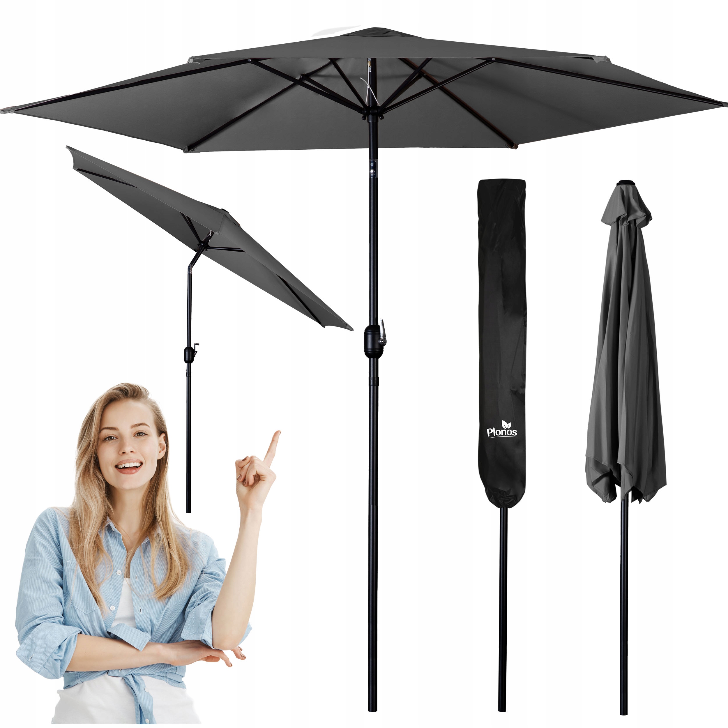 Duży Parasol ogrodowy 300cm balkonowy regulowany składany pokrowiec