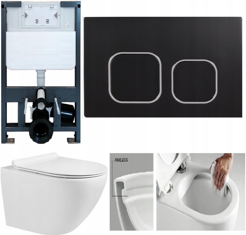 Stelaż do wc niski 82cm przycisk Claro czarny chrom miska M203 deska mata