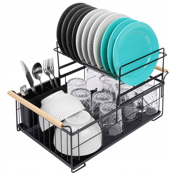 Levně Kovová Kuchyňská Sušička Dvouúrovňová 48x29x28cm Černá