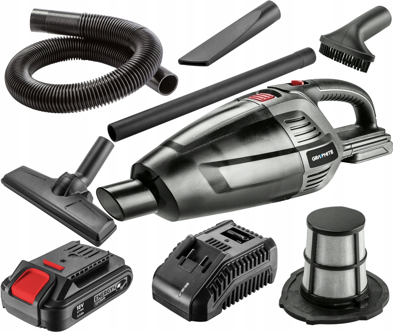GRAPHITE ODKURZACZ AKUMULATOROWY 2Ah 18V 2w1 Ener+