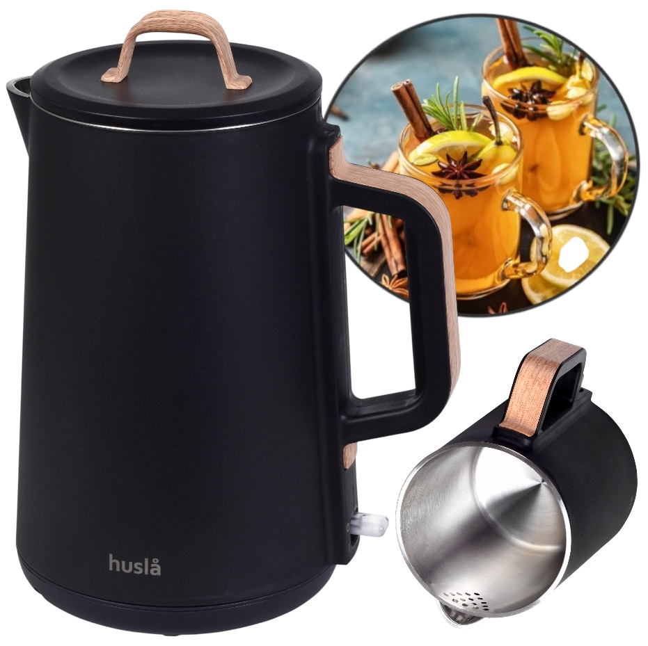 Czajnik Elektryczny 1,5 L. Stalowy Obrotowy 2000W Bezprzewodowy Czarny Mat