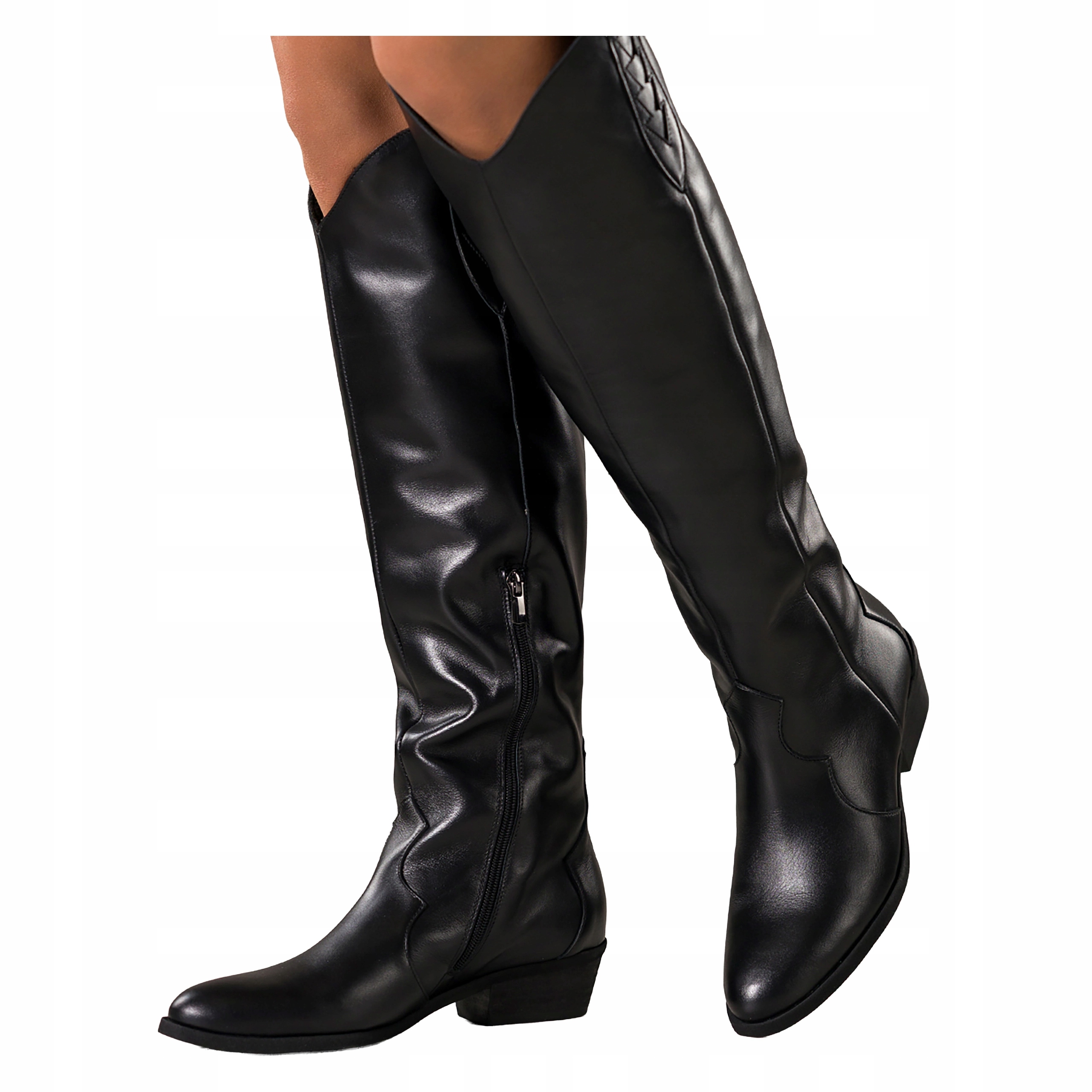 Kozačky Černé Dámské Kovbojské Boty Kožené Polské Zkosené Klocek Pohodlné vel 41