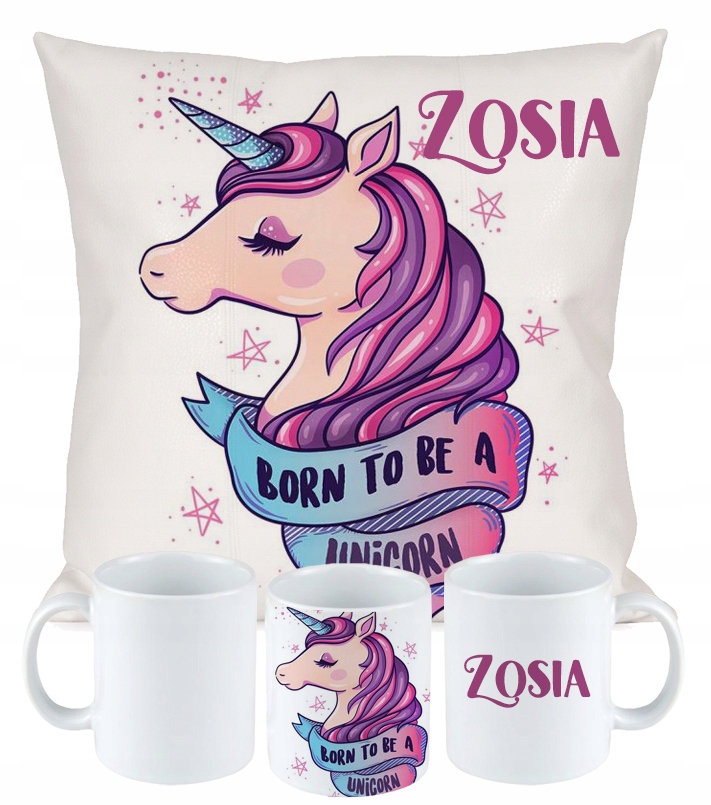 ZESTAW PODUSZKA KUBEK JEDNOROŻEC UNICORN Imię