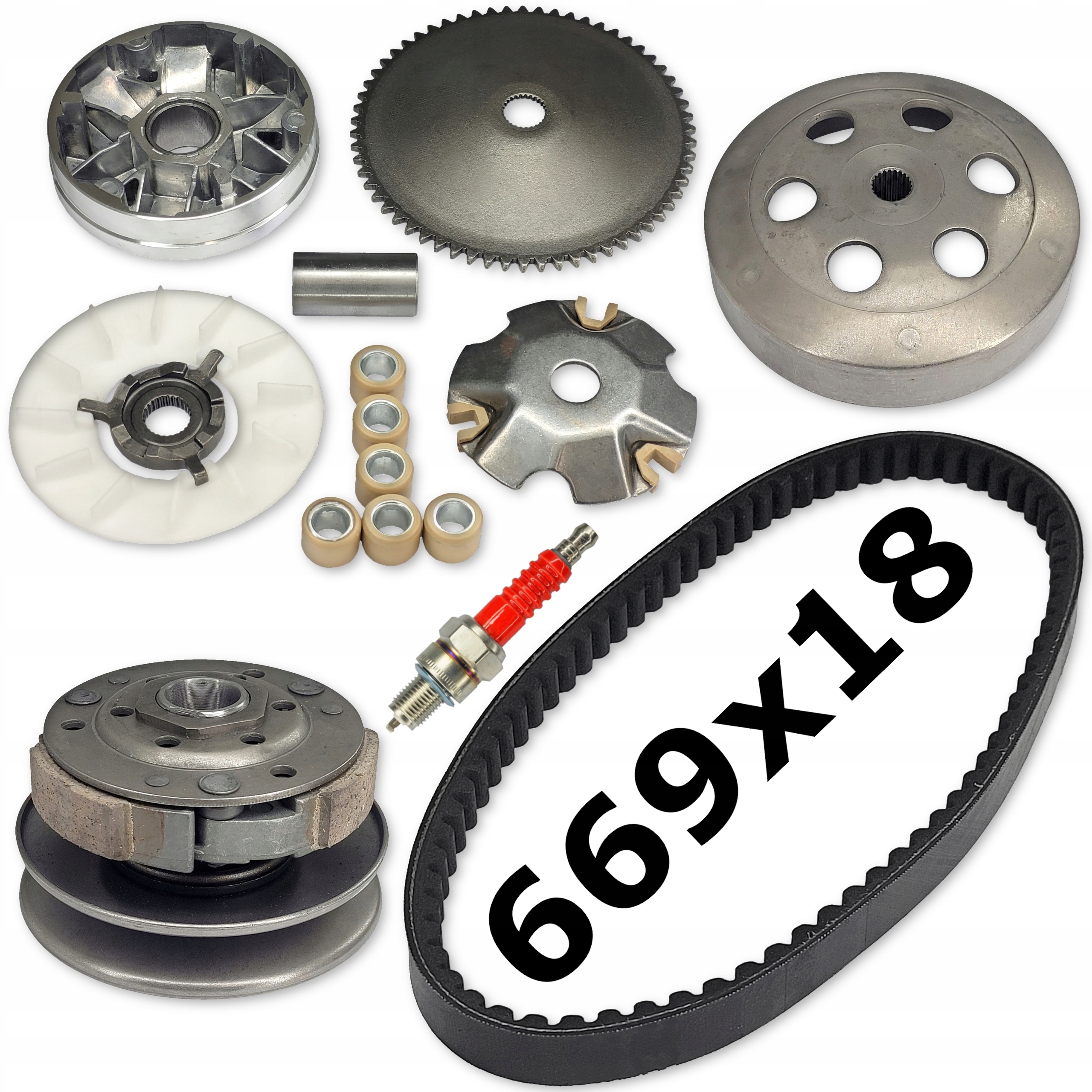 Sprzęgło Wariator Rolki Pasek Pas Napędowy 669x18 Skuter 4T GY6 139 Qmb Qma