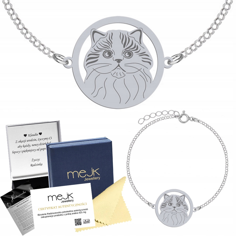 Stříbrný náramek Kočka Skotská Straight 925 Dárek Šperky Gravírování
