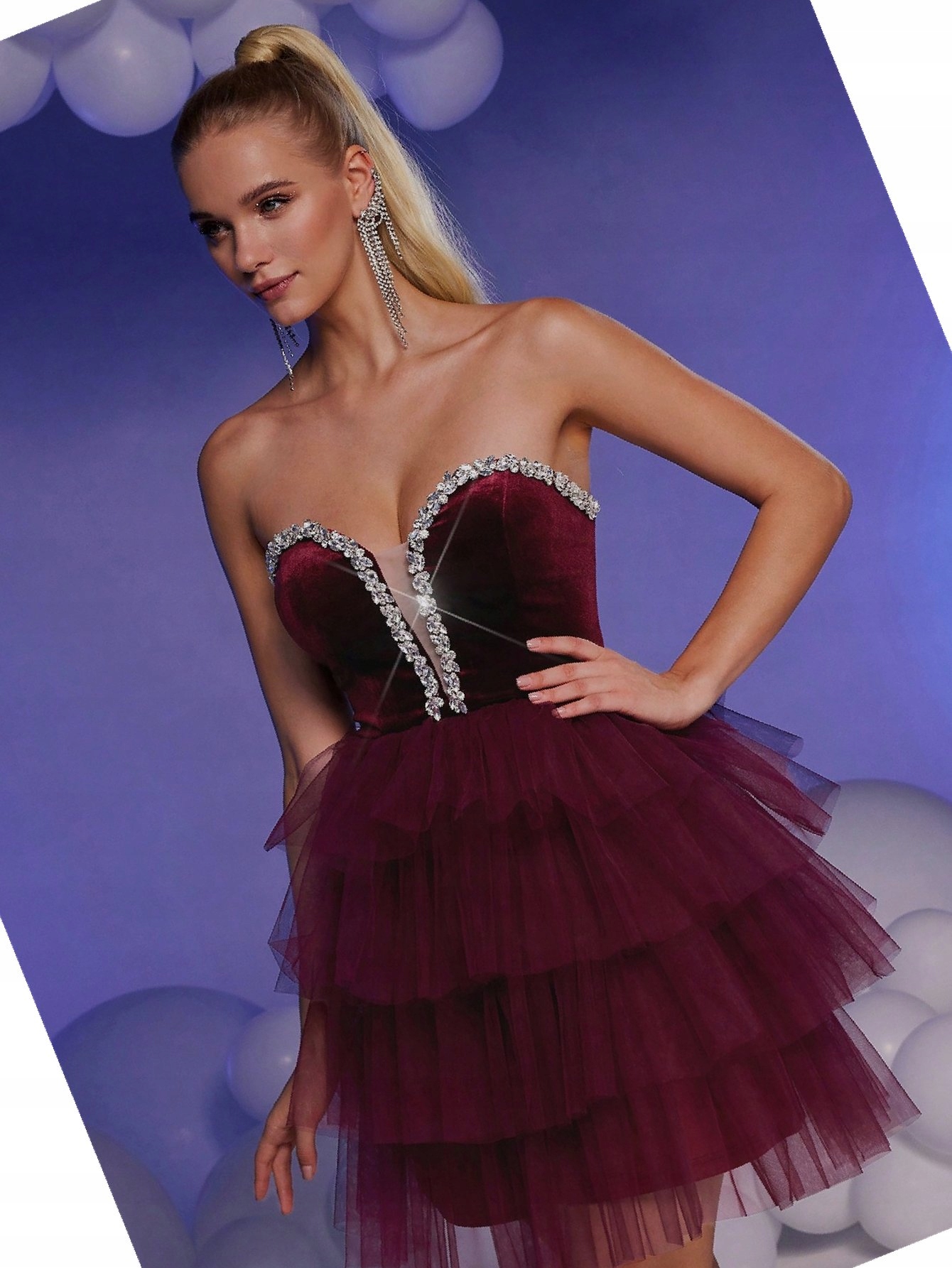 Šaty Vrstvená Balová Tylová Sametová S Zdobeným Výstřihem L 40