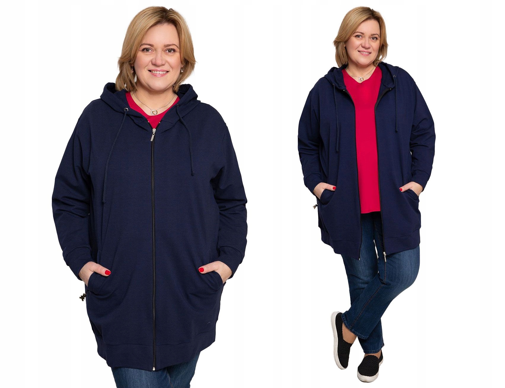 Tmavě modrá mikina s kapucí a kapsami 52/54