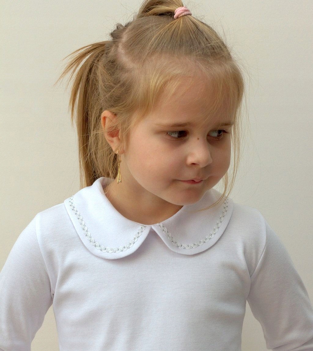 BLUZKA BIAŁA Z KOŁNIERZYKIEM PROSTY RĘKAW ROZ. 128 Płeć dziewczynki