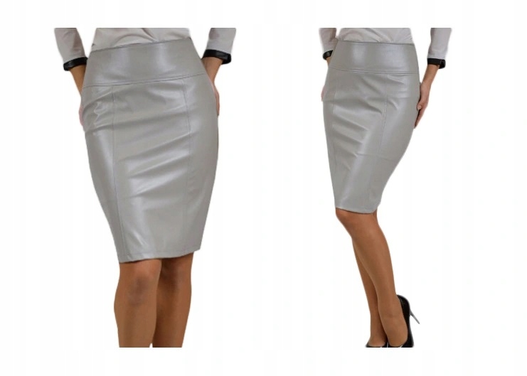 GŁADKA OŁÓWKOWA SPÓDNICA EKO SKÓRA SZARA r.48