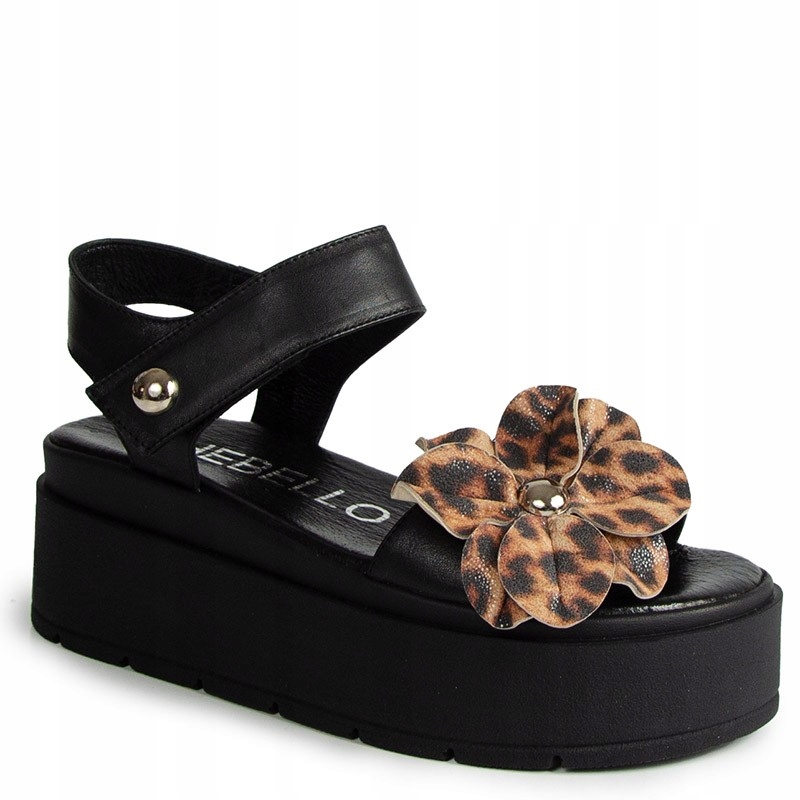 CheBello 4714 Černé Kožené Sandály S Květem 39