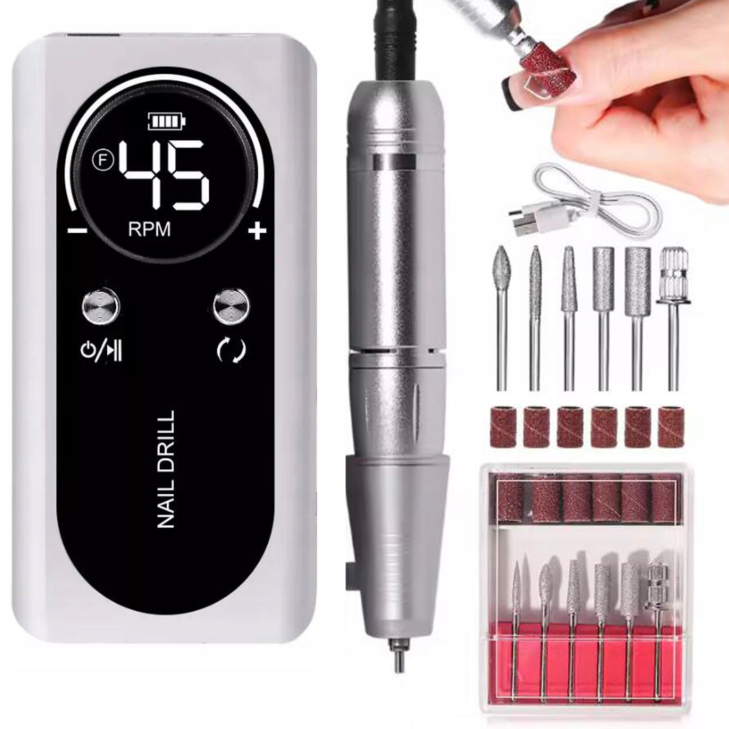 Přenosná Sada Vrtáček Na Nehty S Více Brusnými Hlavicemi