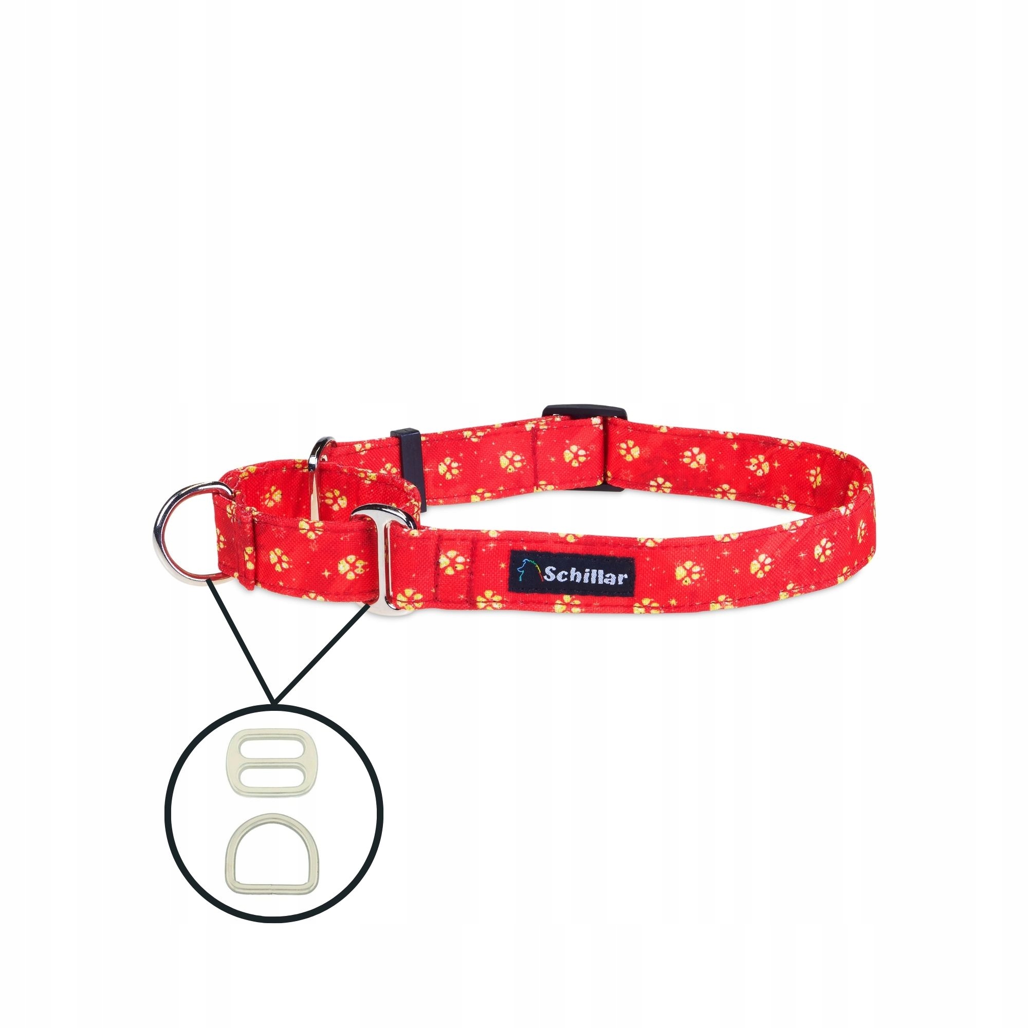 Levně Martingale obojek pro velkého psa, barva červená, zlaté tlapky, velikost L, 40-60 cm