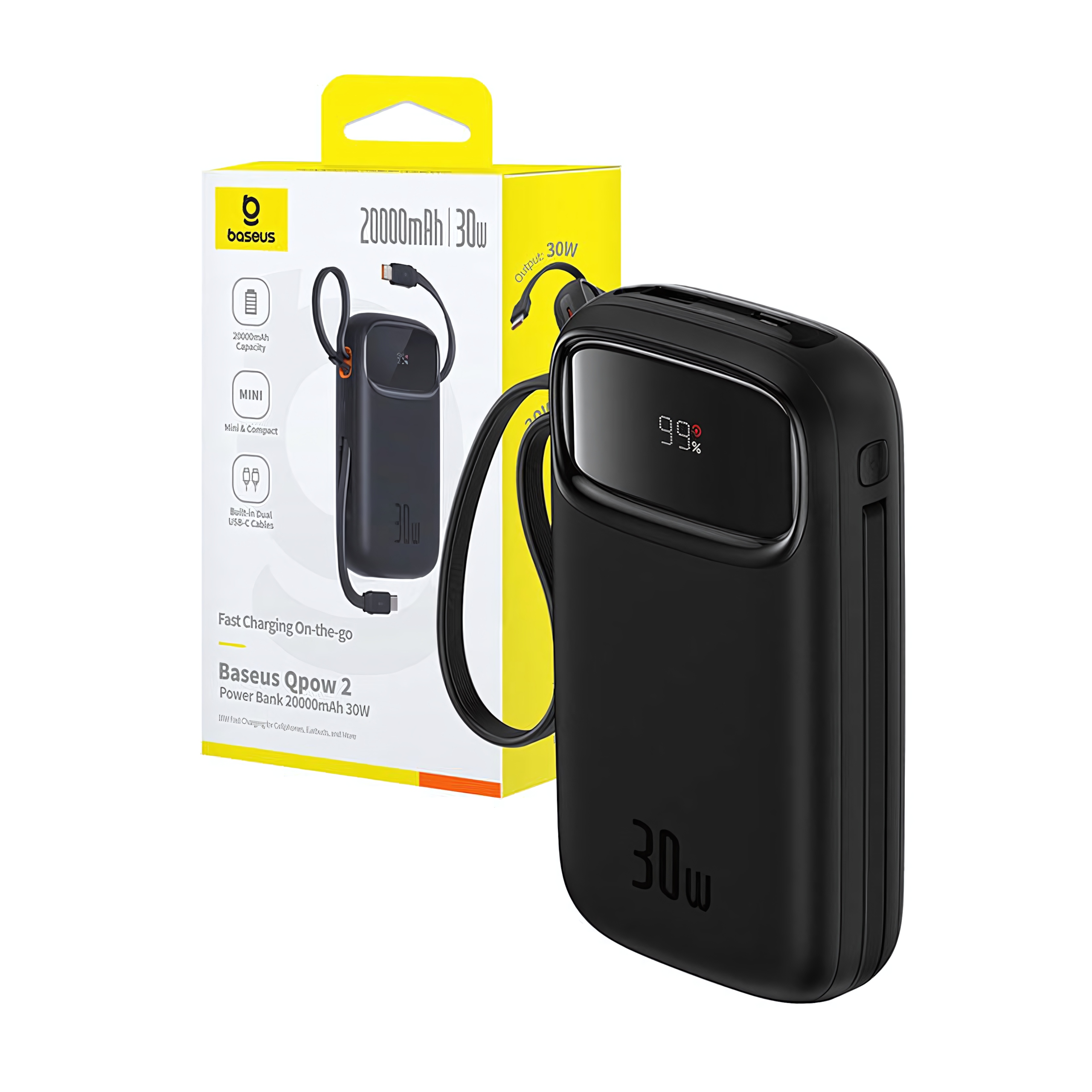 Baseus Powerbanka Qpow2 20000mAh 30W s Usb-c káblom čierna 6932172667764