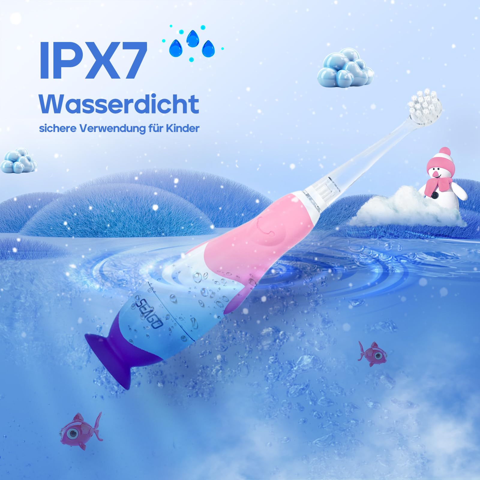 SEAGO Szczoteczka Elektryczna Dla Dzieci LED IPX7 Miękka Końcówka — miniatura 7