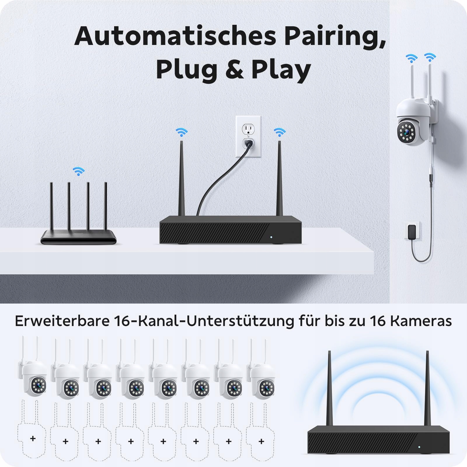 CAMPAMP Zestaw Kamer Monitoringu WLAN 24/7 16CH NVR 500GB 2W Audio — miniatura 5