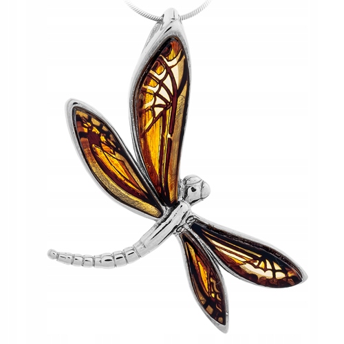 Stříbrný přívěsek Ważka s originálním gravírovaným Baltský Jantar stříbro 925