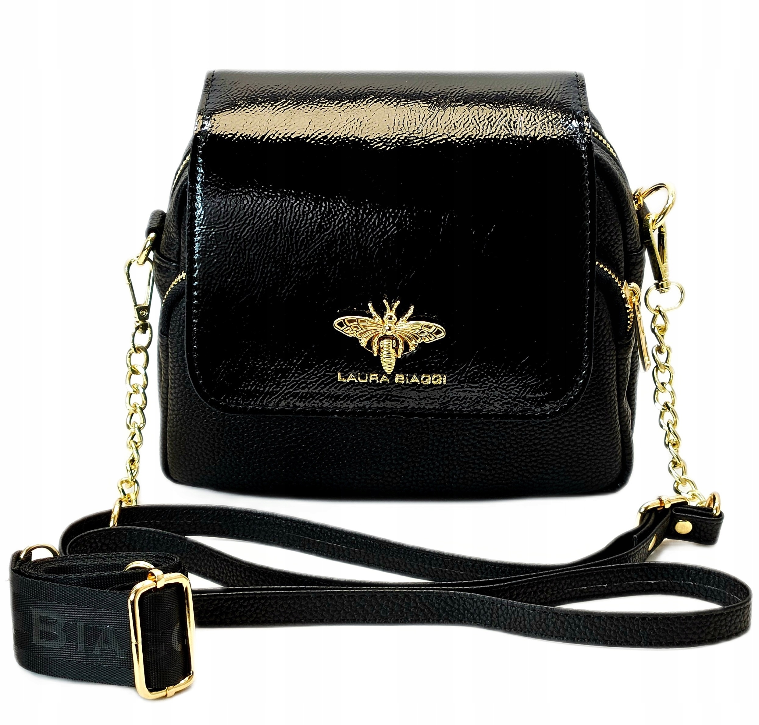 Laura Biaggi Polská Dámská Kabelka Přes Rameno Kožená Černá Včelka