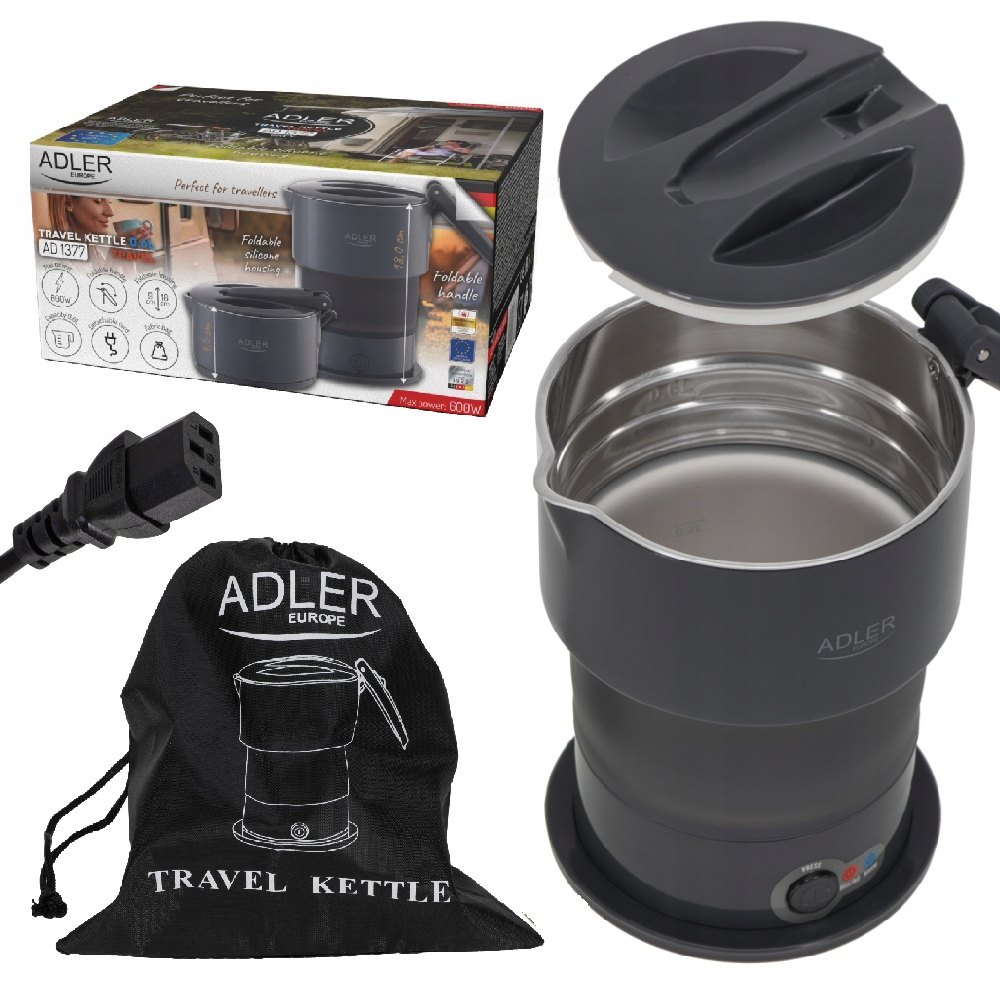 Malá cestovní skládací rychlovarná konvice AD1377 600W 0,6L Silikonová