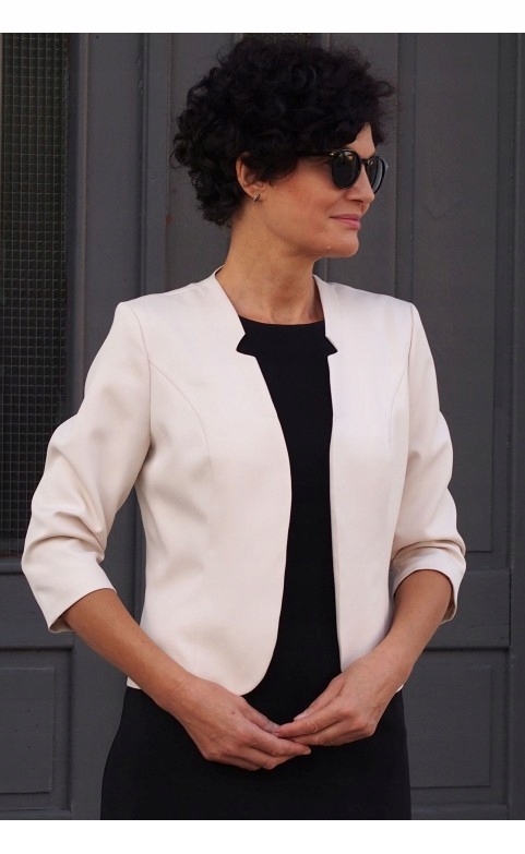 NIEZAPINANY ELEGANCKI ŻAKIET BOLERKO BEŻOWY 38 Kod producenta D027 Jasno Beżowy