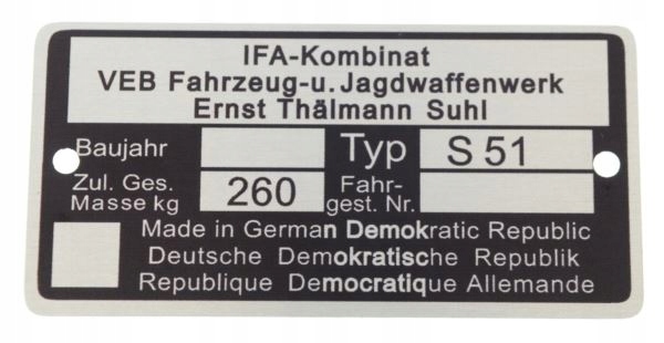 

Tabliczka znamionowa Simson S51