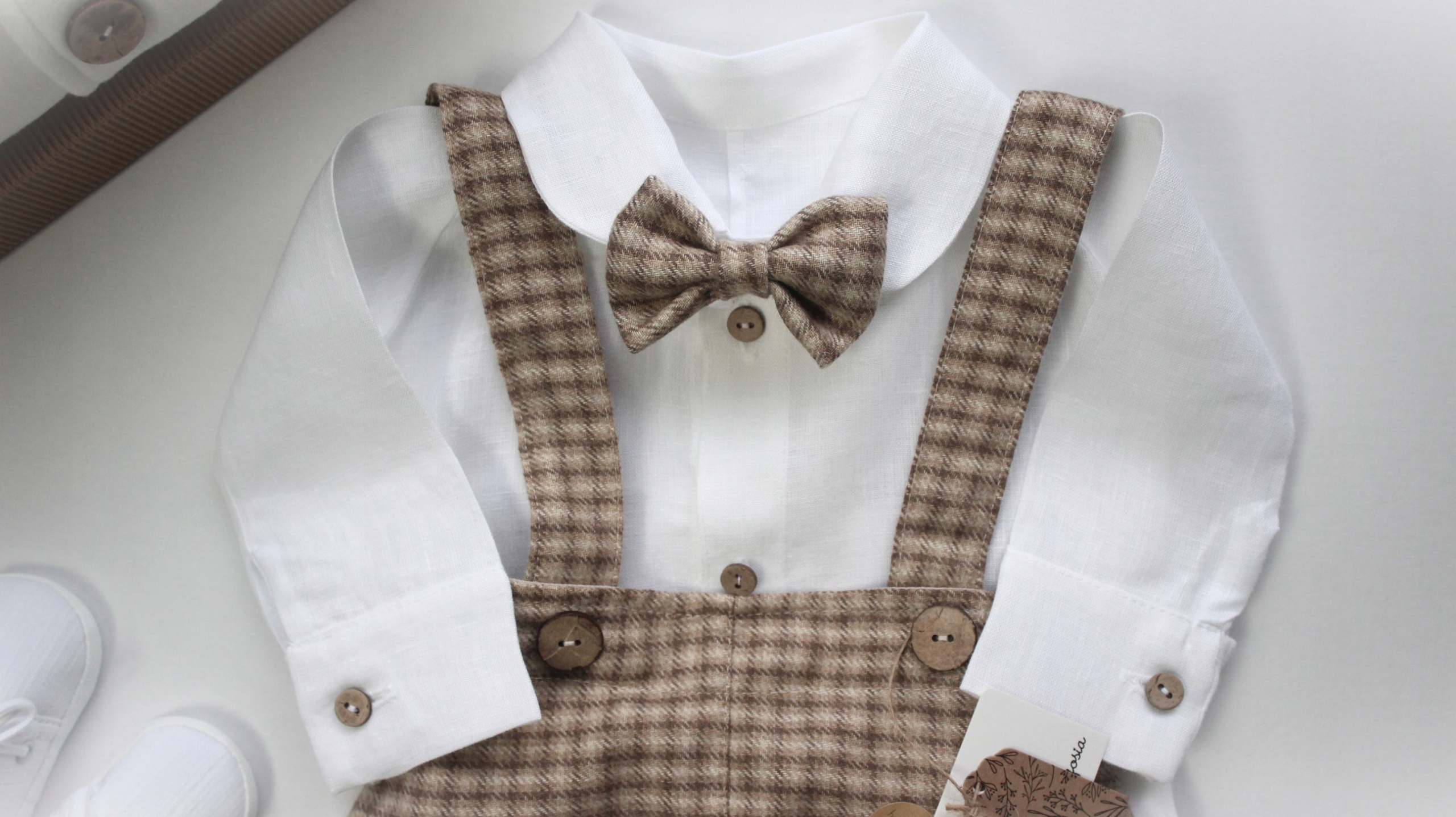 Komplet do chrztu Wełna Beżowa Krata r. 74 / 3 cz. Płeć Chłopcy