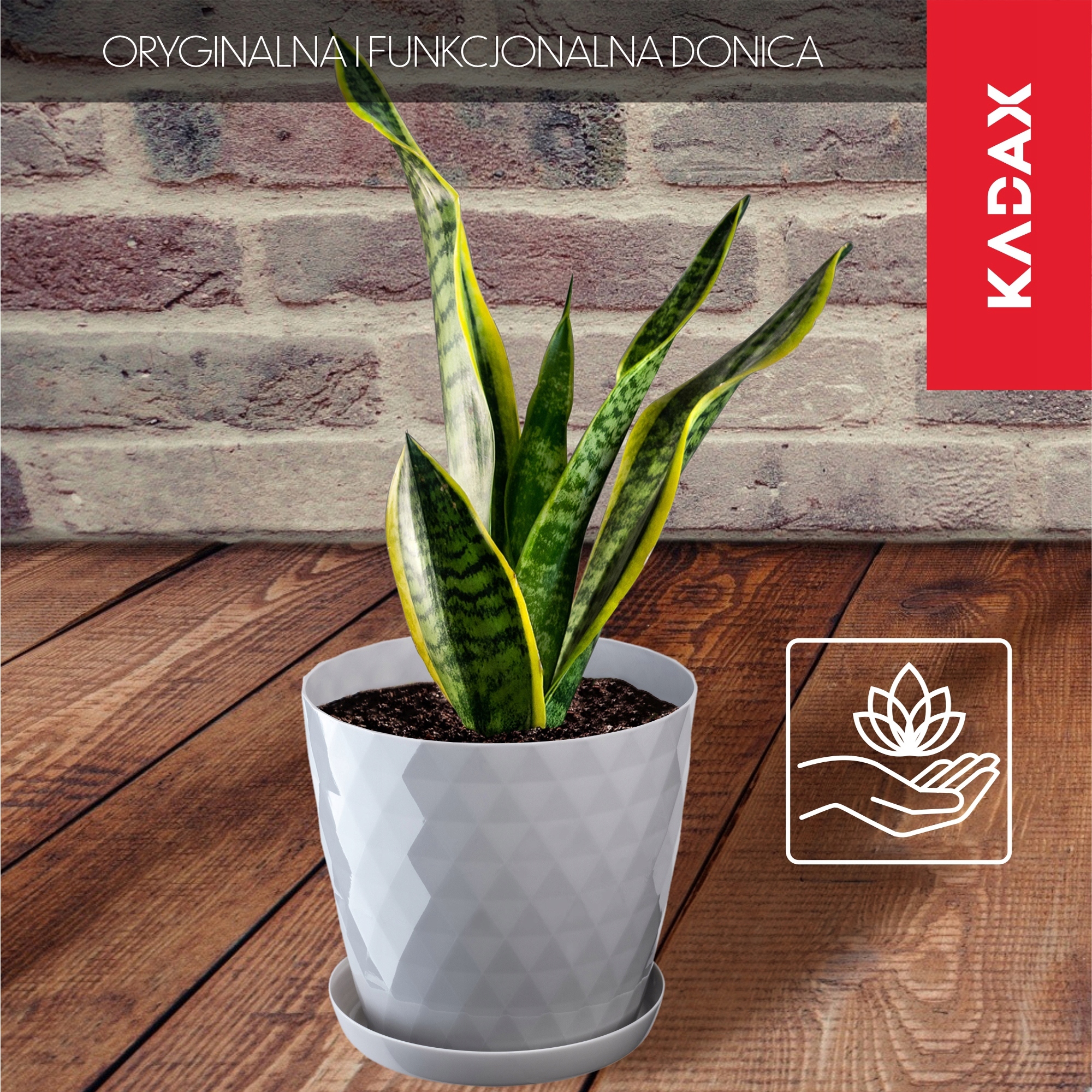 DONICZKA PLASTIKOWA Z PODSTAWKĄ DONICA OSŁONKA NA KWIATY 18cm SZARA KADAX Szerokość produktu 18 cm