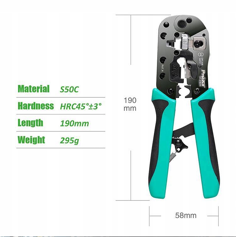 Zaciskarka wtyków modularnych RJ45 CAT.5 CAT.6 CAT.7 HQ Proskit CP-376TA Kod producenta CP-376TA