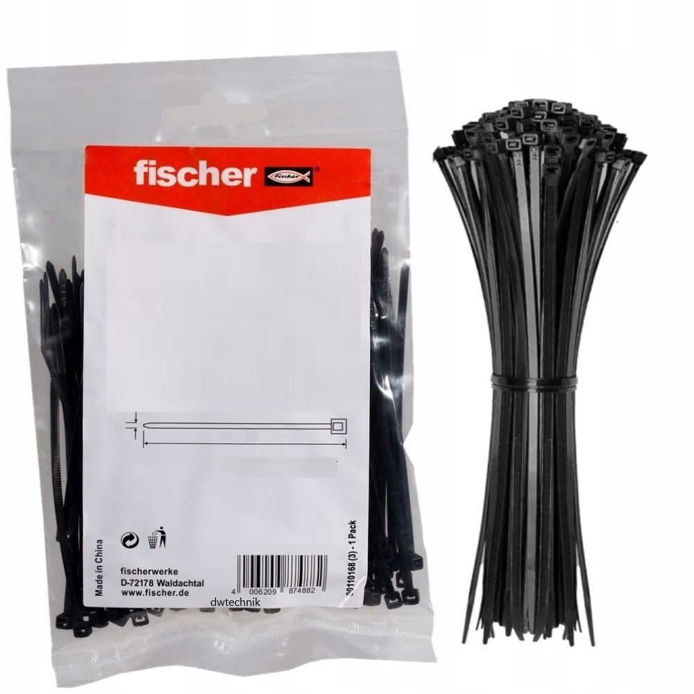 Opaska Kablowa Zaciskowa 4,8x250 Fischer Czarna Trytka Trytytka 100szt