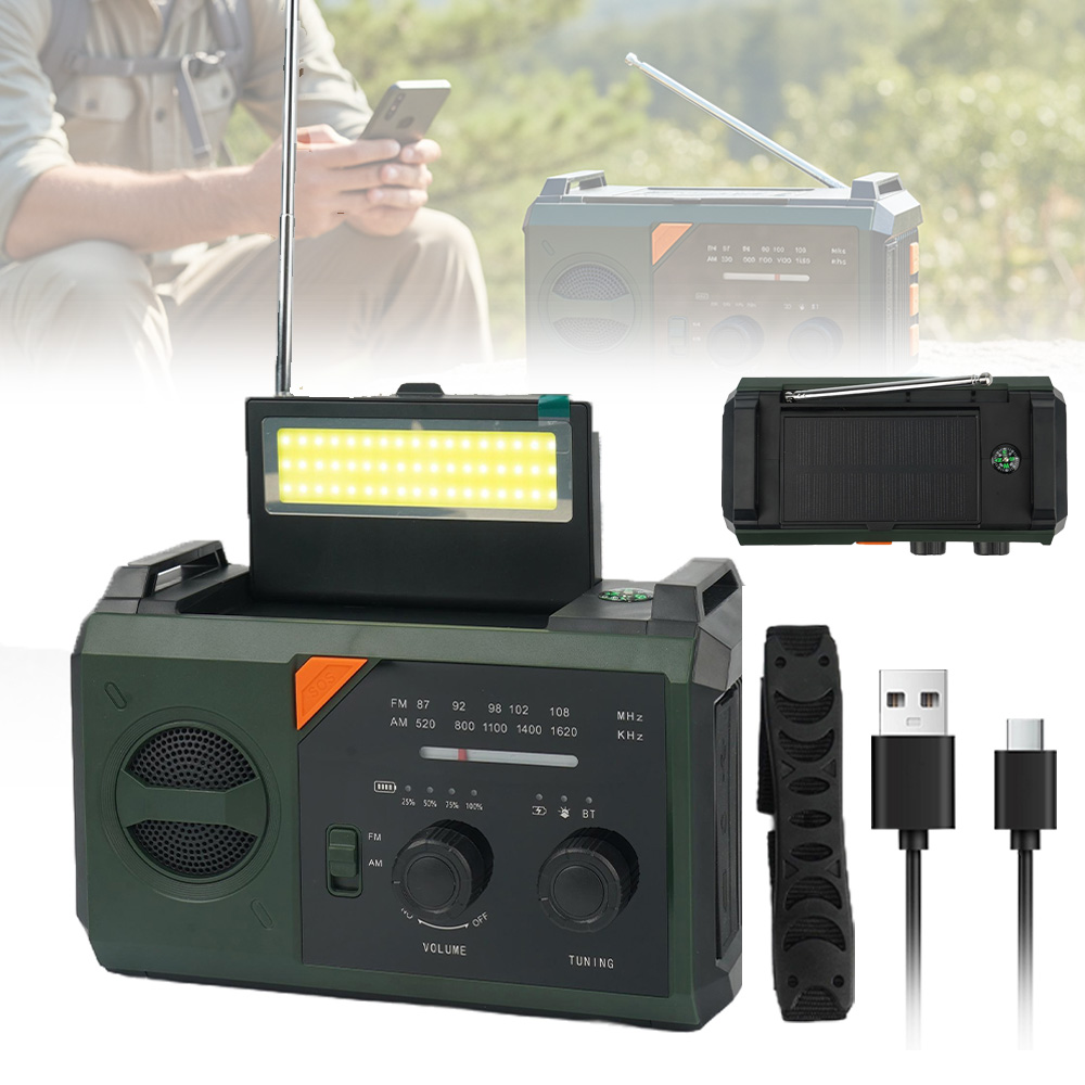 Radio Przenośne Awaryjne Na Korbkę Z Solarem Powerbank Latarka Sos