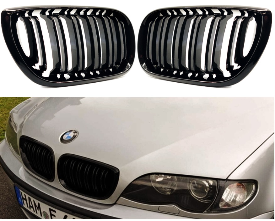 BMW 3 E46 ATRAPA W GRILL NERKI POŁYSK ZESTAW PODWÓJNE ŻEBERKA DOUBLE LINE Kolor czarny