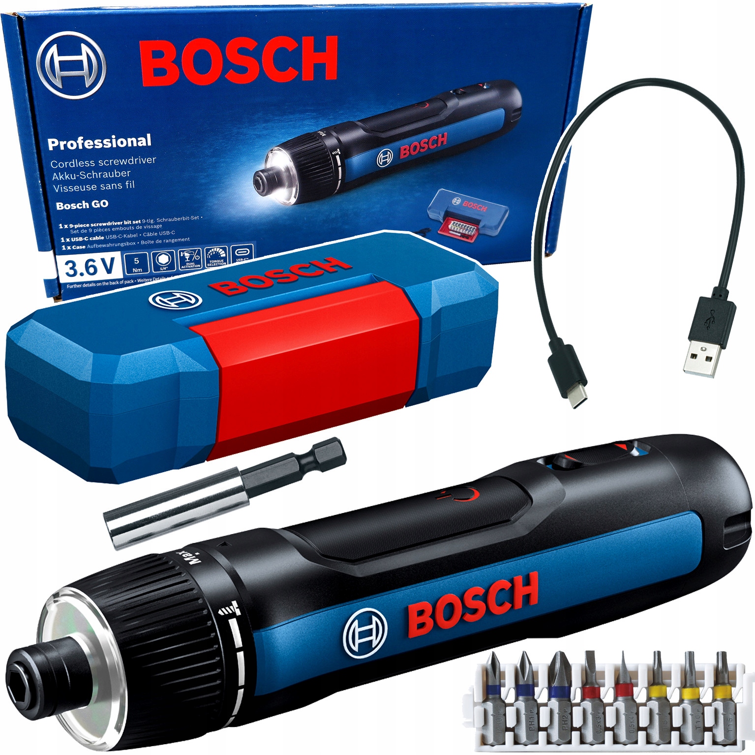 Wkrętak akumulatorowy Bosch Go3 06019h2201 3,6V Zestaw Etui Bity