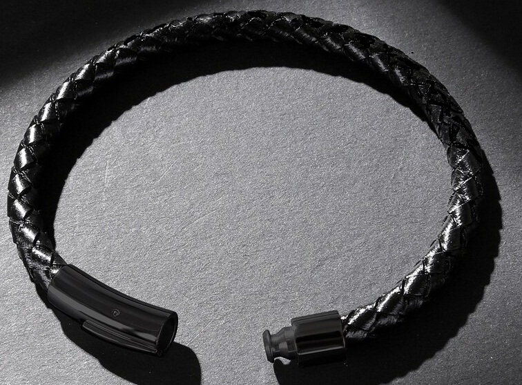 BRANSOLETKA skórzana pleciona czarna 2 rozmiary Marka Inna marka