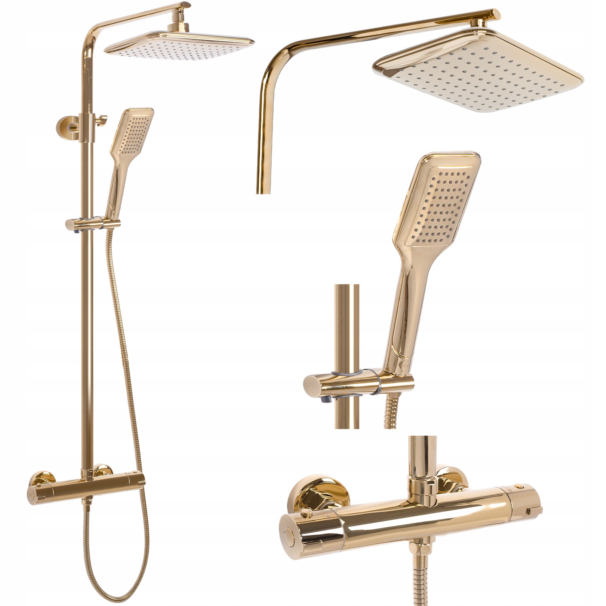 Sprchový set Tom zlatý s termostatickou batériou Rea dažďová sprcha