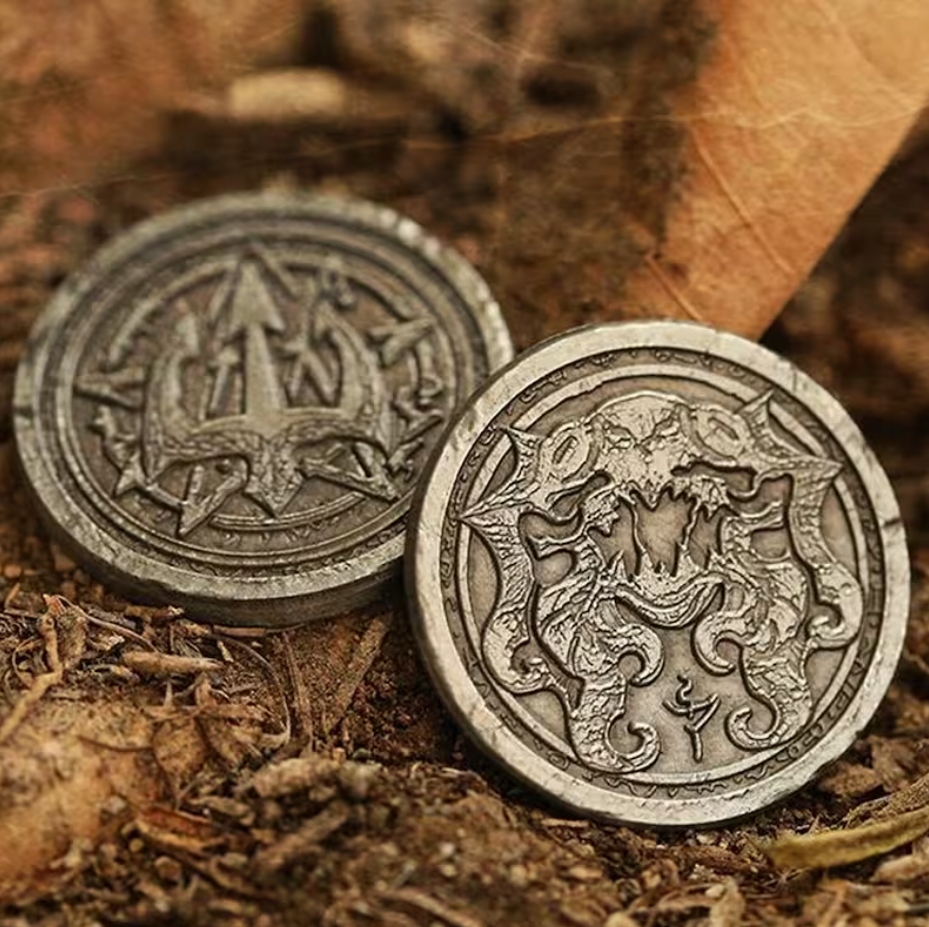 POTWORNA SREBRNA METALOWA MONETA 1 SZT LARP Nazwa Potworna Srebrna Metalowa Moneta 1 szt
