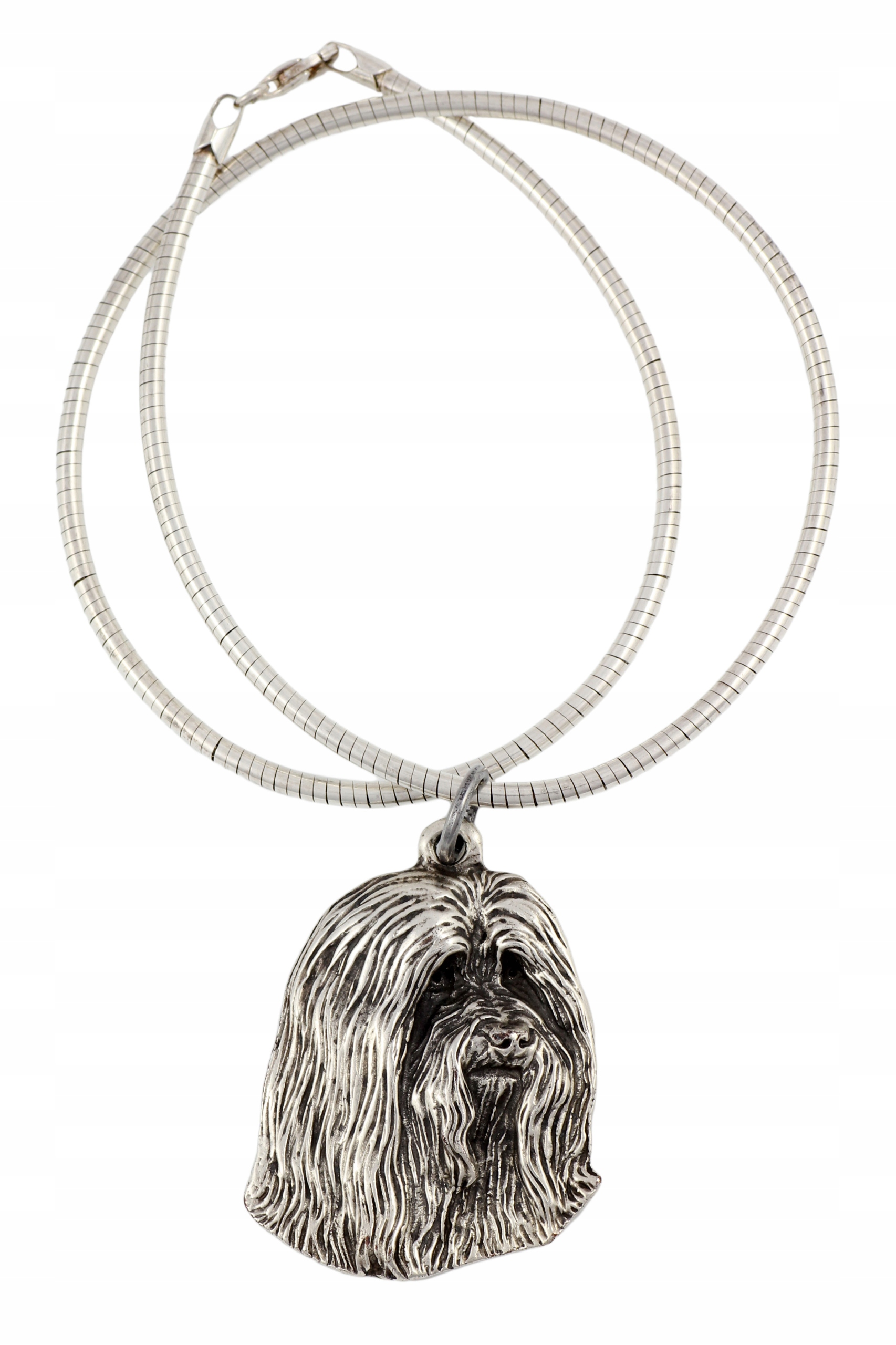 Bearded Collie náhrdelník se psem, přívěsek na stříbrném řetízku s zmijí
