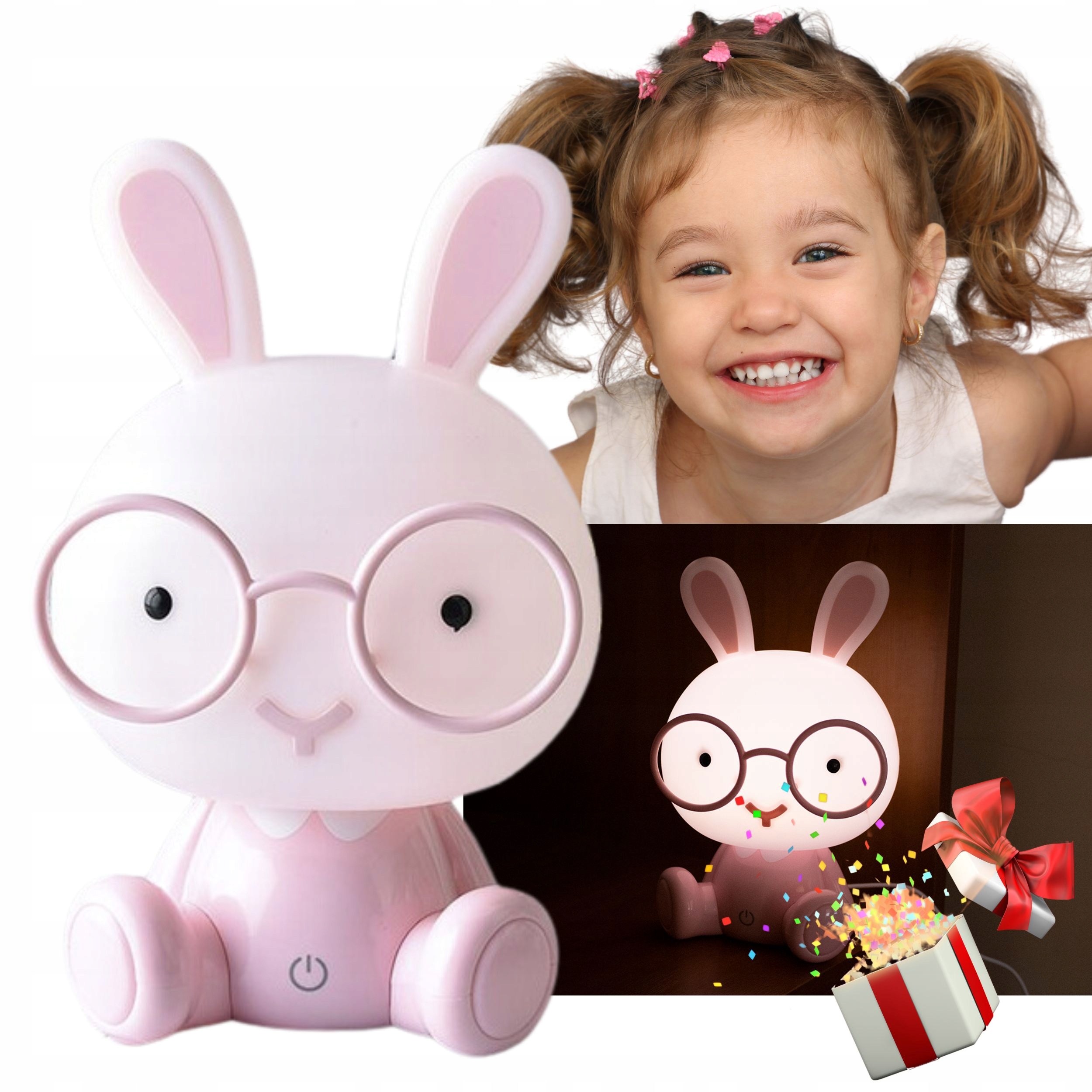 Lampka nocna dla dzieci Królik światło LED różowa