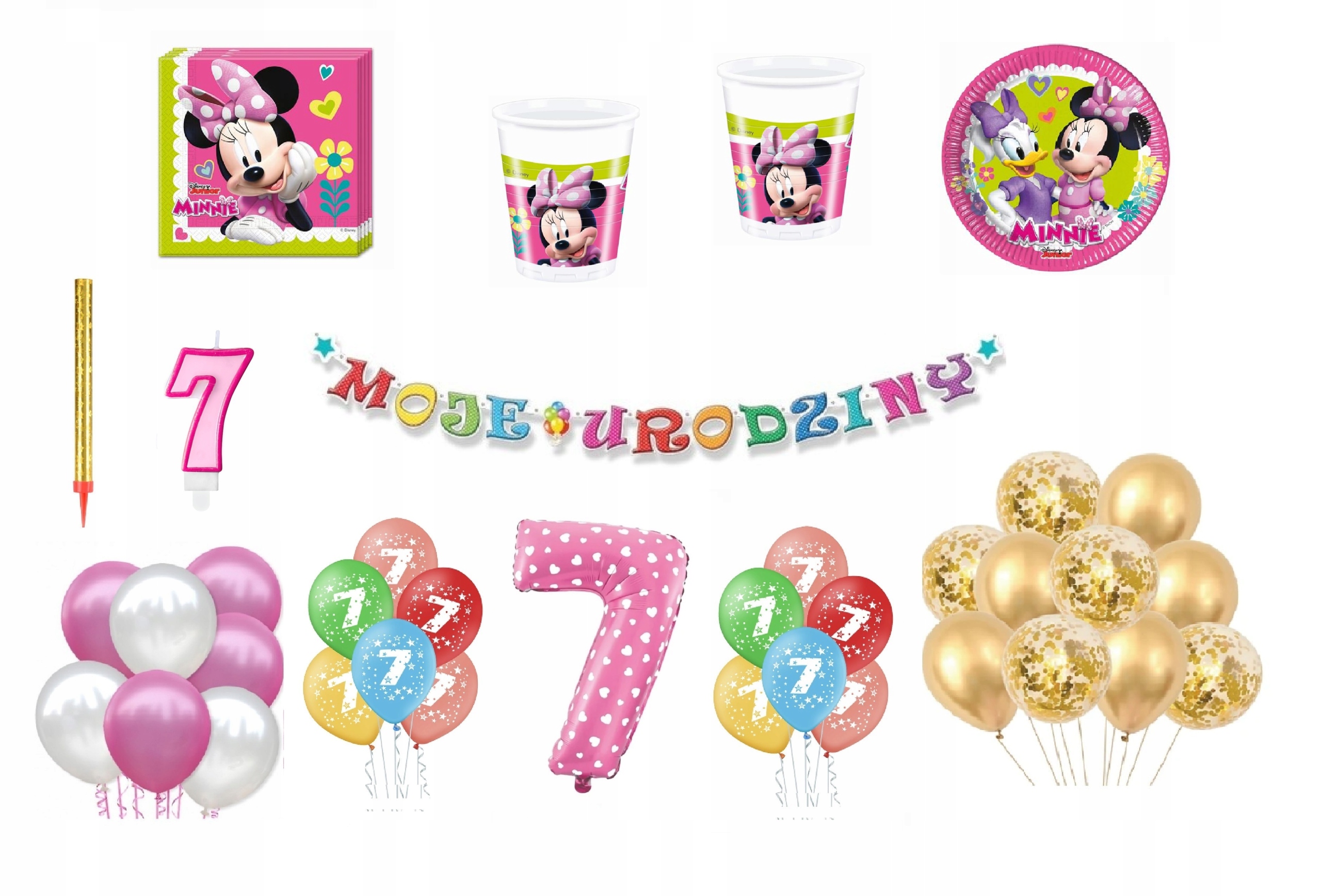 

Zestaw Myszka Minnie 7 Urodziny Balony