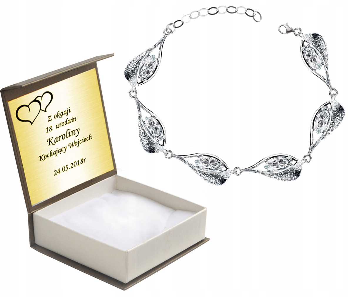 

Bransoletka Srebrna Okazała Z Cyrkoniami Prezent