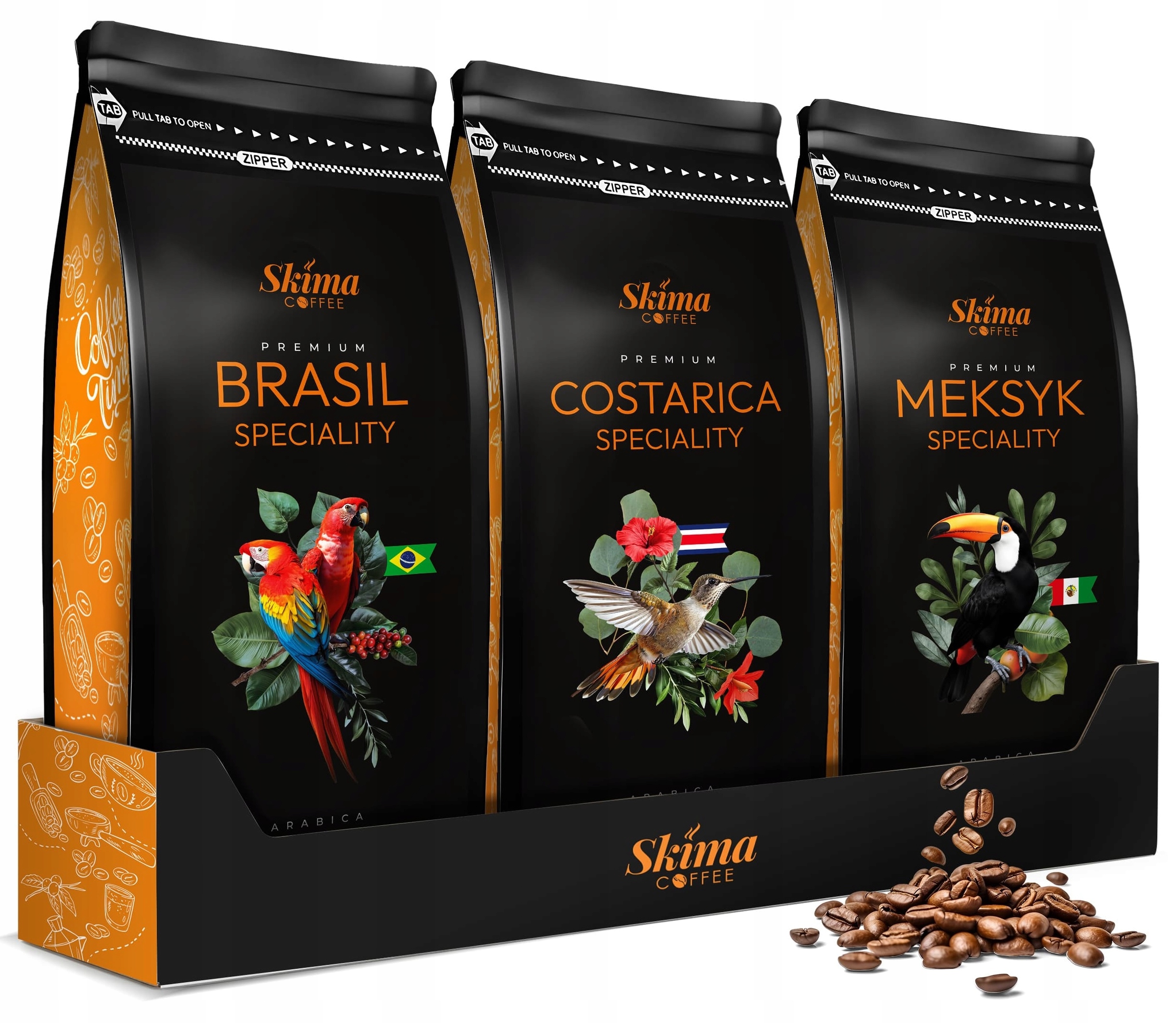 Káva zrnková 1kg x3 Brazílie/kostarika/mexiko Speciality Arabica Dárek