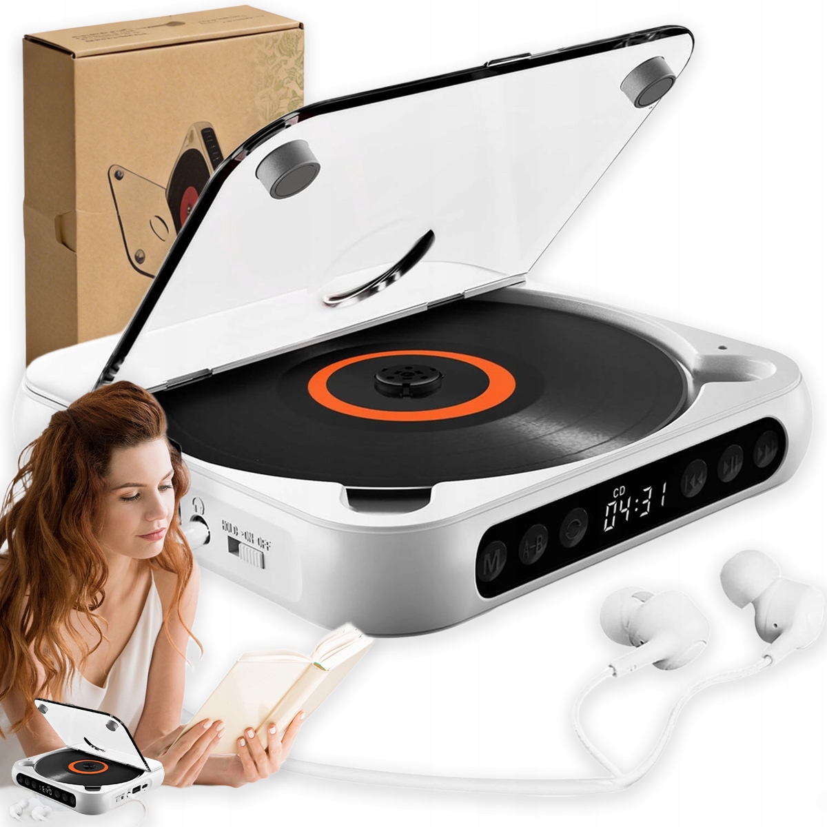 Moderní Přenosný Bluetooth CD Přehrávač 10W 2000 mAh Bílý Dárek