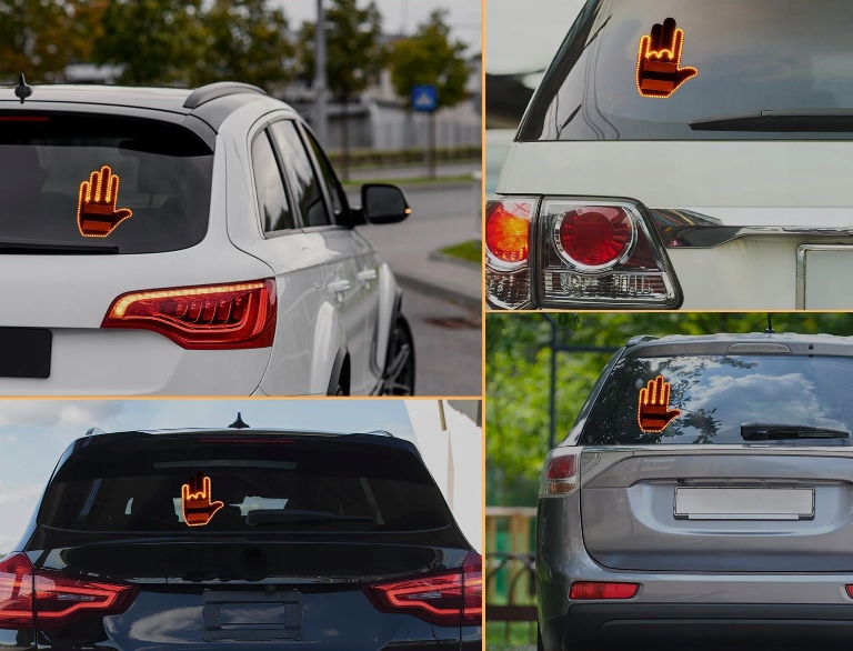 RĘKA LED NA TYLNĄ SZYBĘ SAMOCHODU SYGNALIZATOR GESTÓW ŚRODKOWY PALEC KCIUK Stan opakowania oryginalne