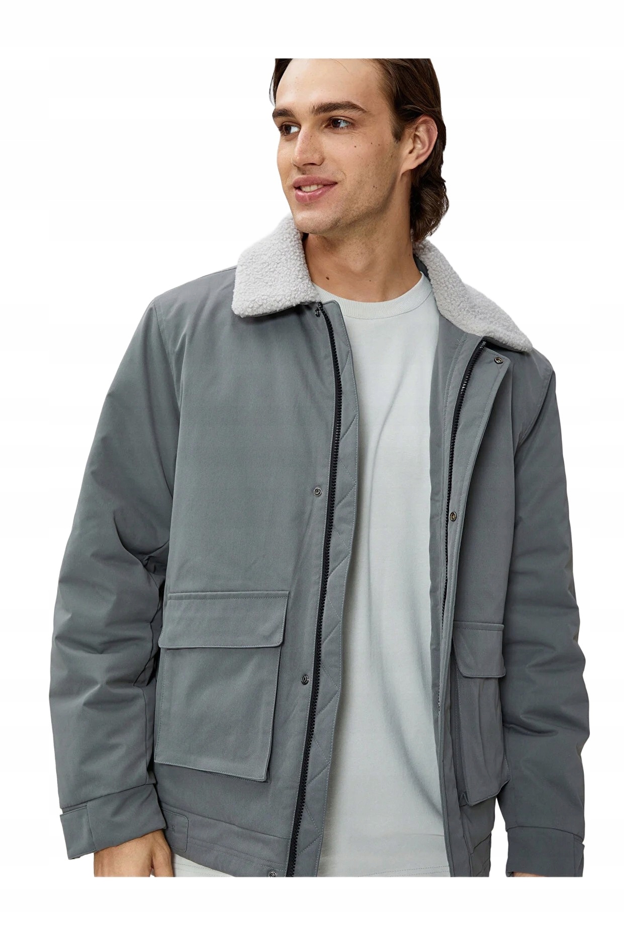 Koton Pánská Šedá Bunda S Podšívkou A Límcem Z Kožešiny, Velikost 5DA