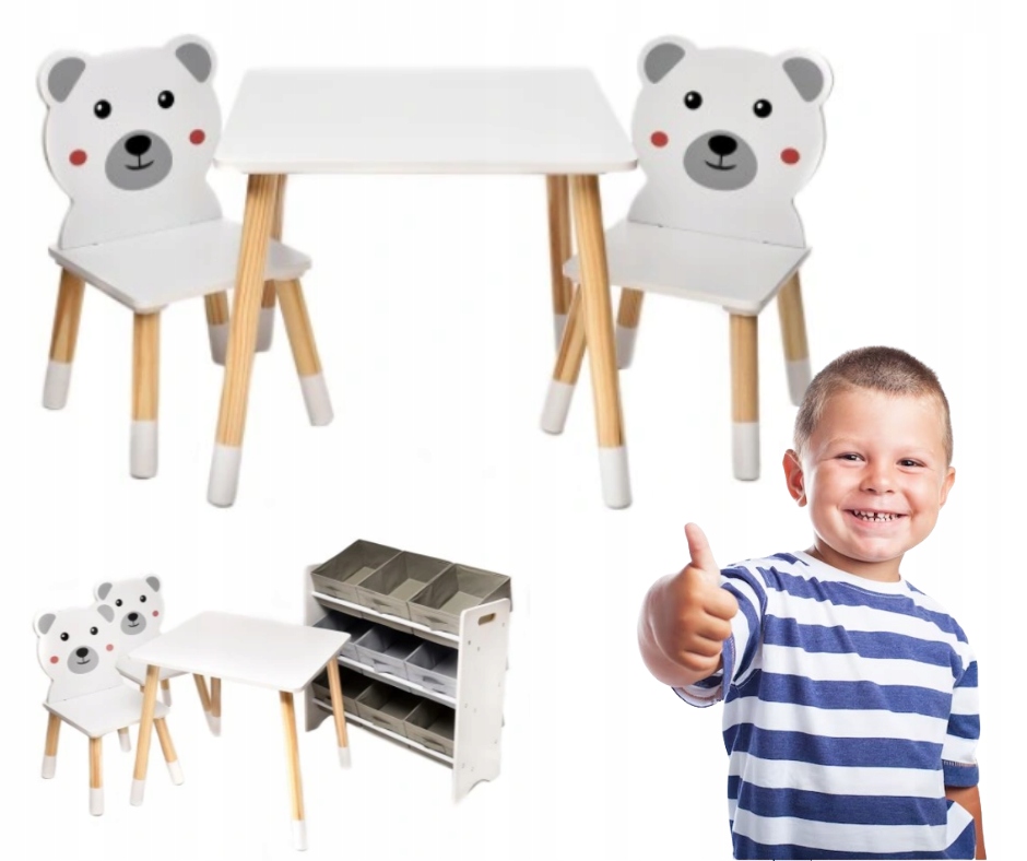 WYSOKIEJ JAKOŚCI ZESTAW STÓŁ + 2 KRZESŁA MEBLE DZIECIĘCE MISIE DLA DZIECI