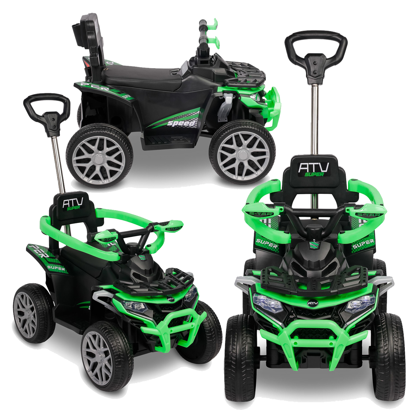 Toyz Movix Jeździk z rączką, quad z pchaczem, barierka Green