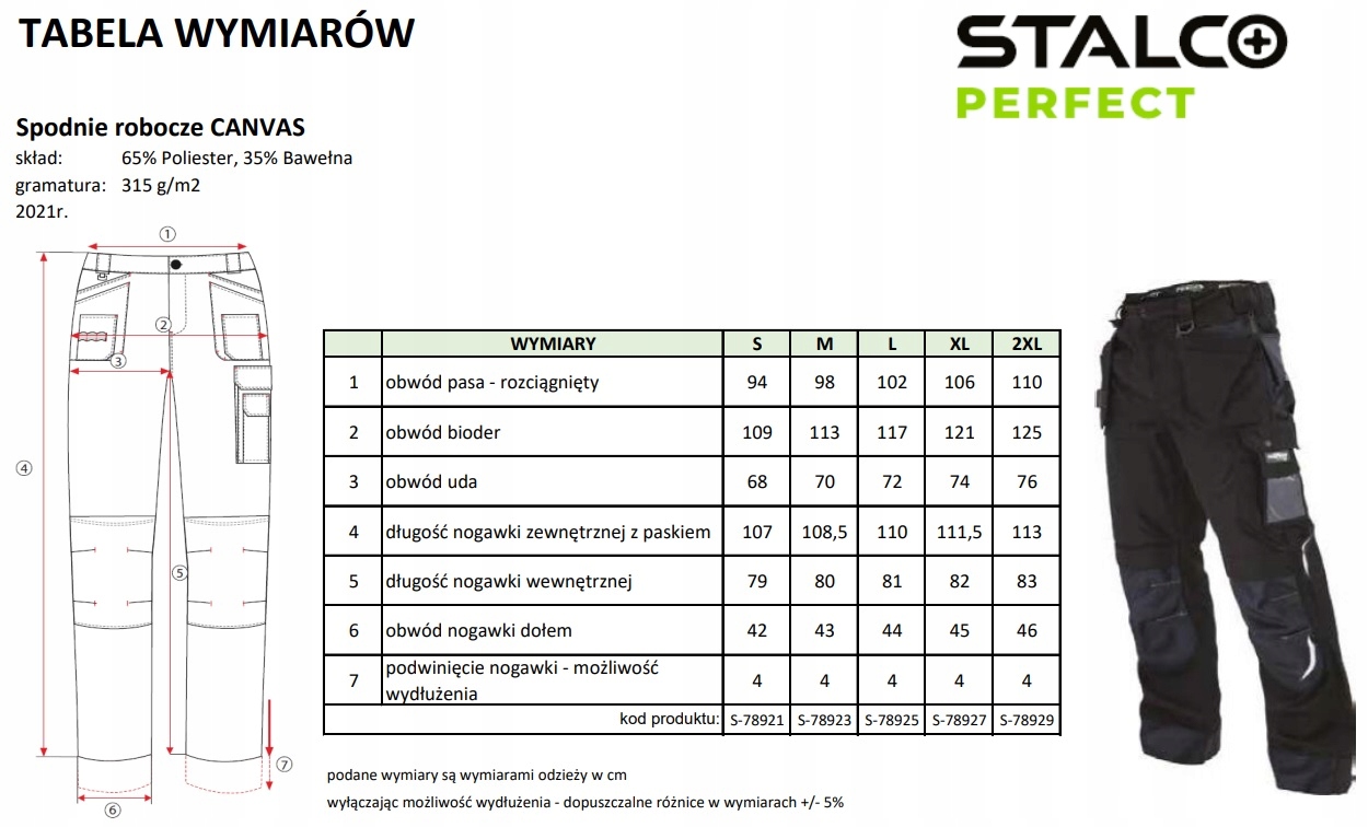 STALCO SPODNIE ROBOCZE DO PASA CANVAS M 50 S-78923 Marka Stalco