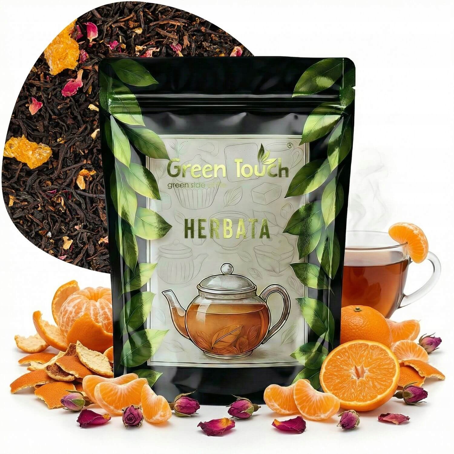 Черный чай испанский мандарин 50 г апельсин лепестки розы оригинальные