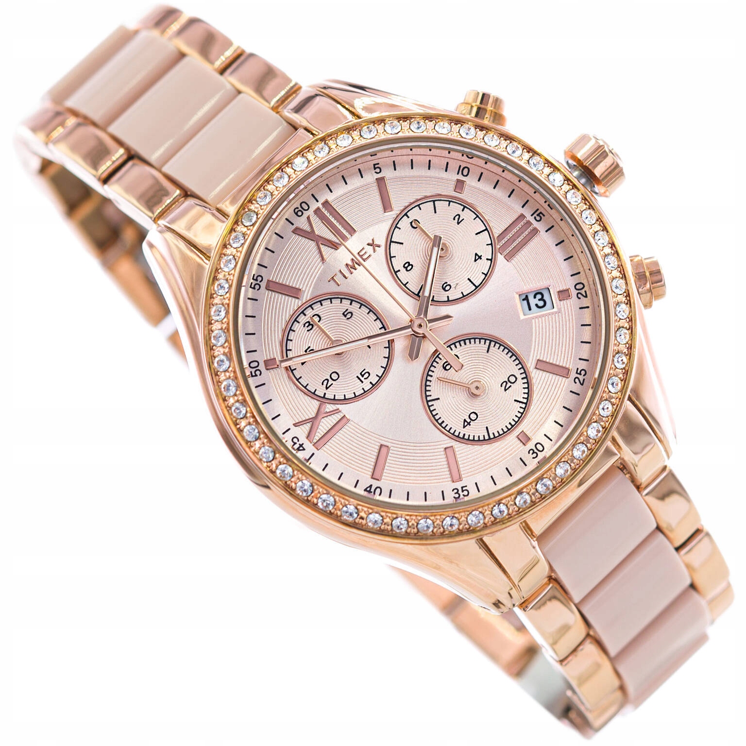 Damski Zegarek Timex TW2V75000 Różowe Złoto Stoper Kobiecy