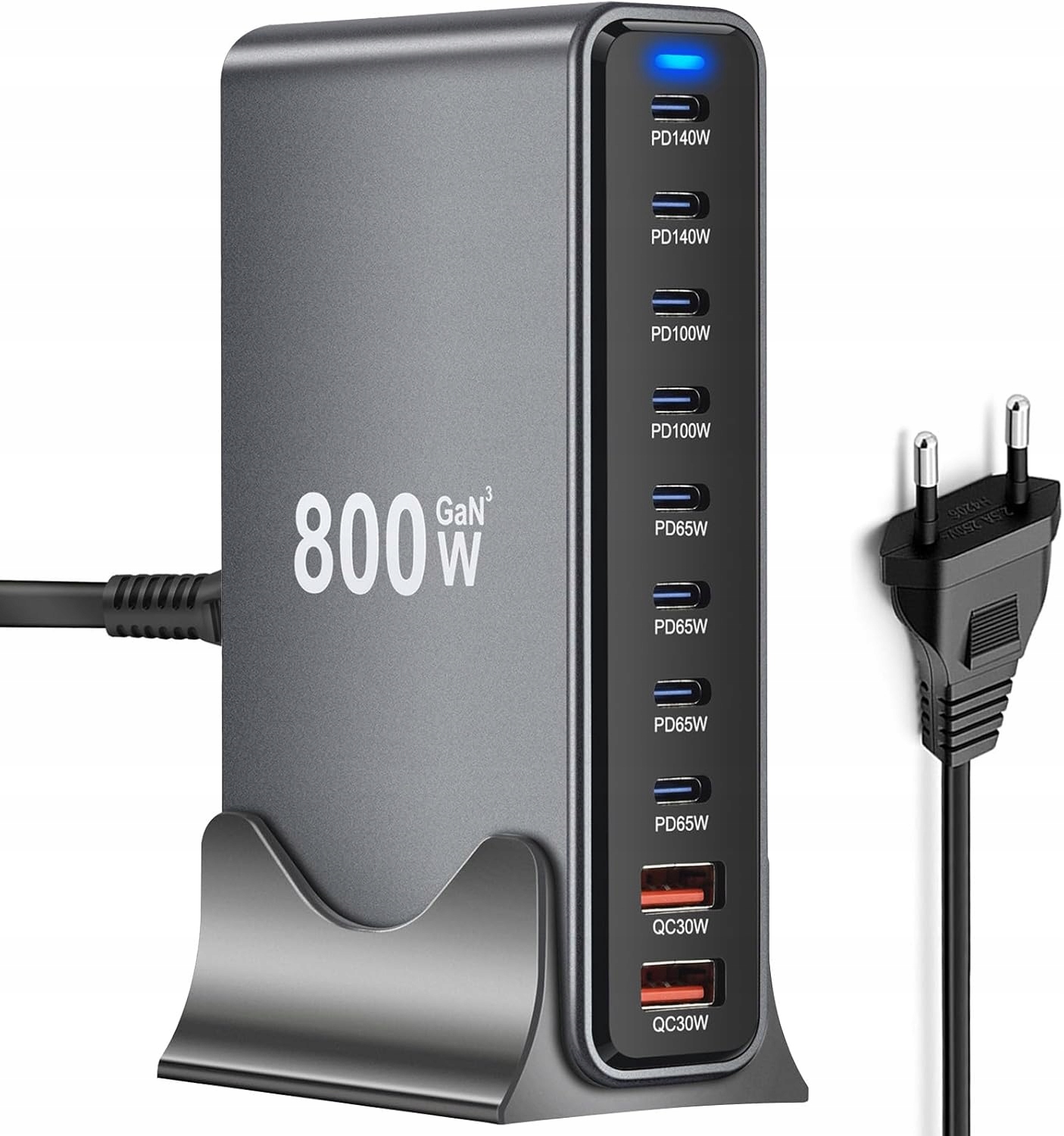 Superszybka Łądowarka Pd 3.1 GaN 800W 10 Portów Usb-c/a Laptopy Telefony